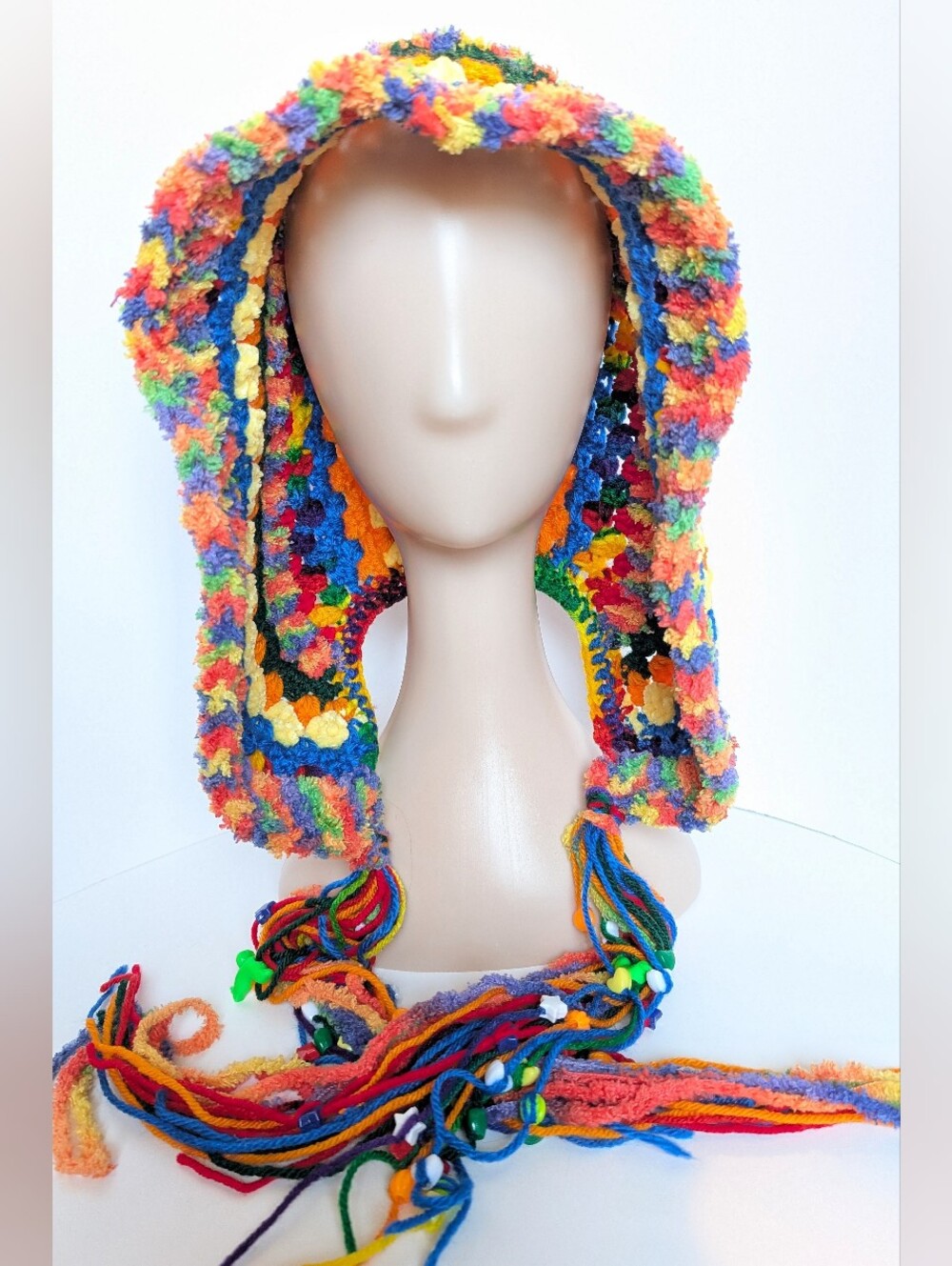 NEW, Crochet hood with beads, handmade